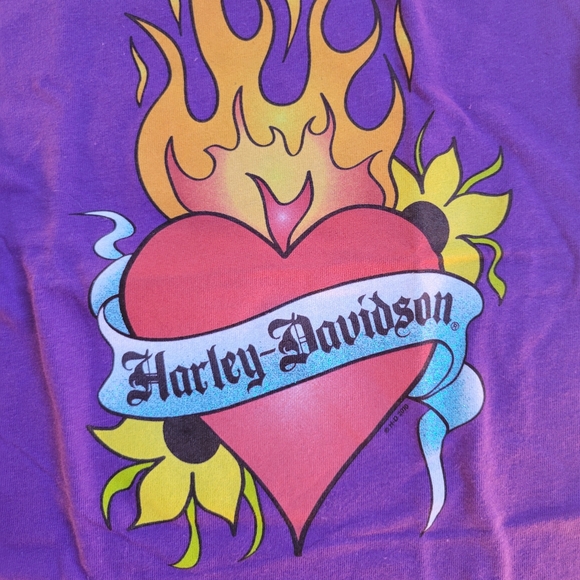 Harley Davidson Burning Heart Purple T-Shirt Youth Size X-Small 3/4 - Picture 2 of 4